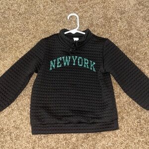 SHEIN Black Waffle Knit Hoodie with Green 'New York'